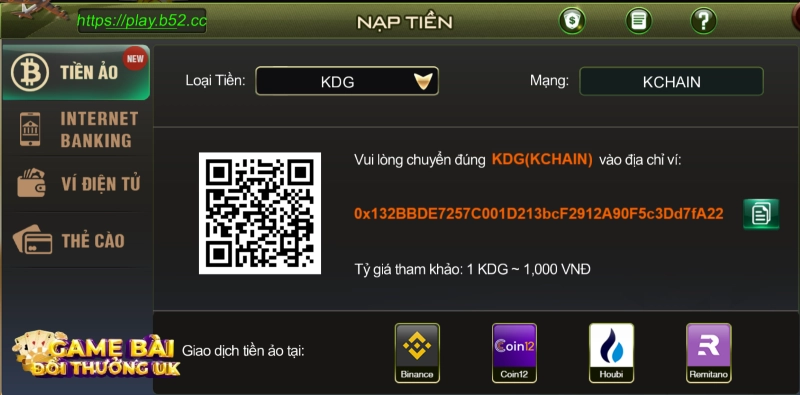 Cách nạp tiền B52