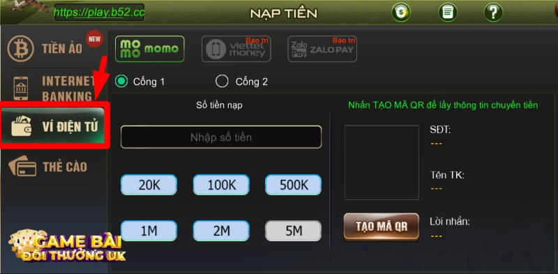 Cách nạp tiền B52